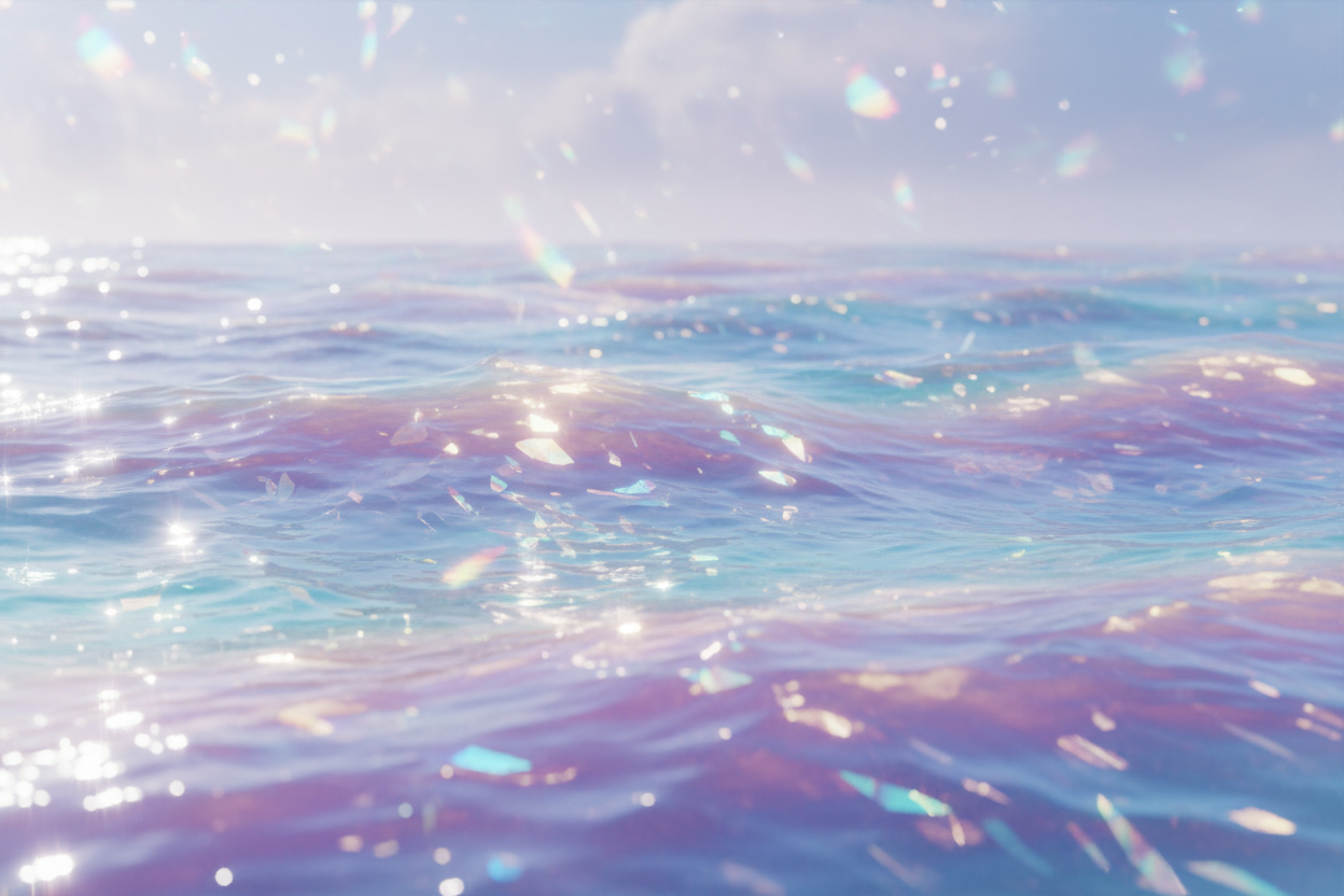 holographic irridescent ocean dreamy whimsial scene 
